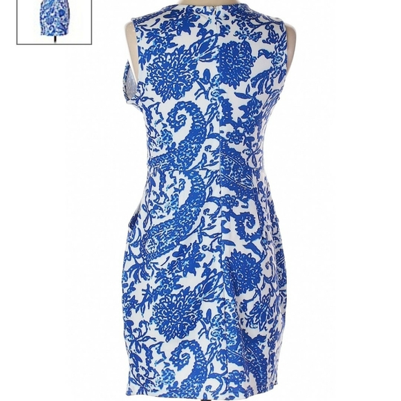 Blue White Tribal Porcelain Print Dress Pockets - Picture 9 of 9